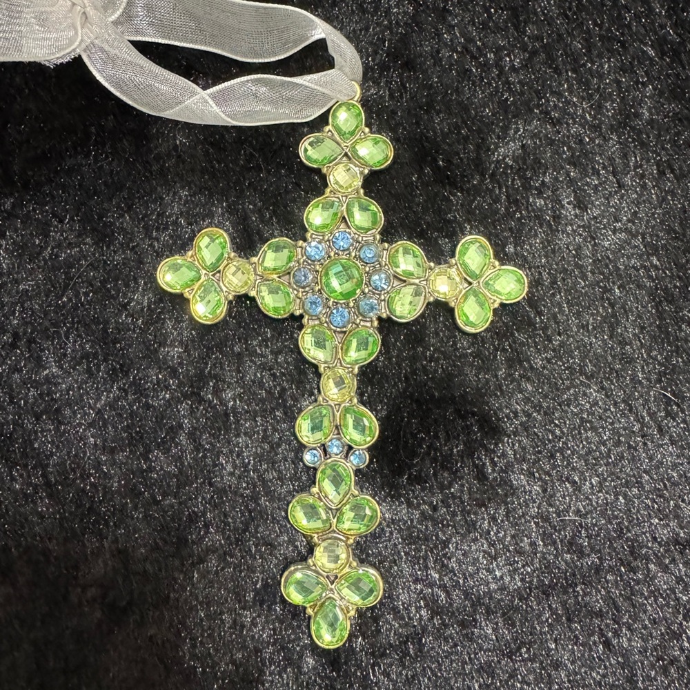 Green and Blue Gemstone Cross